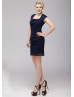 Navy Blue Lace Keyhole Back Short Mother Dress 